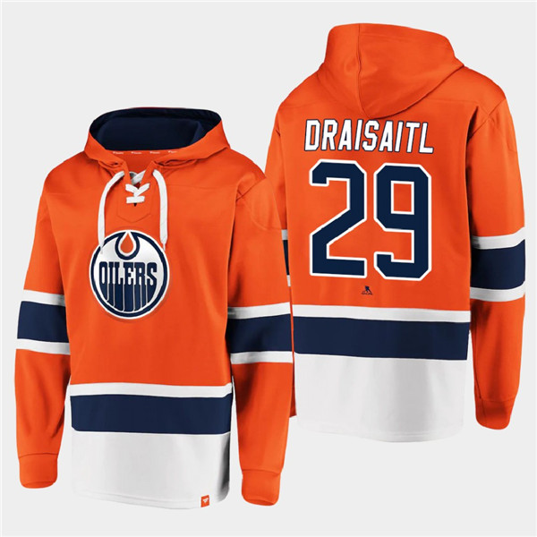 Men's Edmonton Oilers #29 Leon Draisaitl Orange All Stitched Sweatshirt Hoodie
